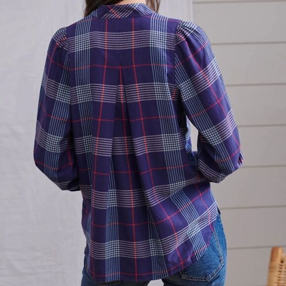Hatley Olivia Blouse in Patriot Blue Plaid Women's Size Large Button Down Shirt - Picture 8 of 10